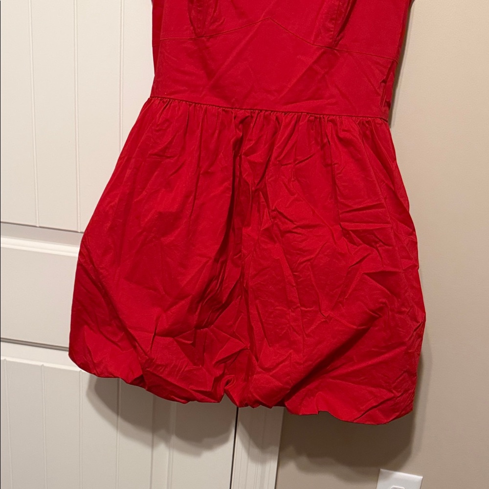 Red Spaghetti-Strap Bubble Mini Dress - Picture 3 of 11